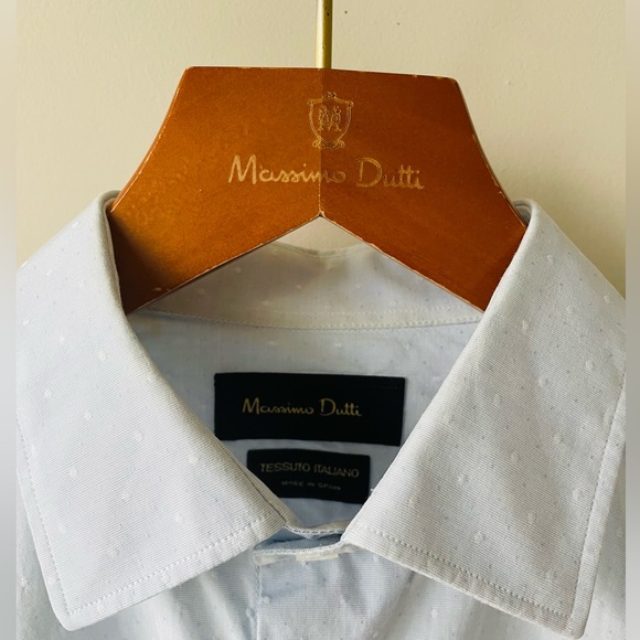 👔🔥 Massimo Dutti Dress Shirt baby blue polkadot - Picture 3 of 7